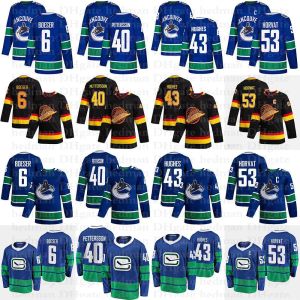 2023 Vancouver Canucks Trikots 40 Elias Pettersson 6 Boeser 53 Bo Horvat 43 Quinn Hughes 10 Pavel Bure Hockey-Trikot 11