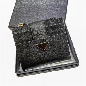 Luxur Designer Triangle Leather Walls Coin Purses Mens Womens Cards Holder äkta läder med boxkortshållare Wallet Puese Key Pouch