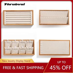 Bracelets Fashion Bamboo Veet Jewelry Display Tray Ring Box Earring Necklace Bracelet Pendant Display Organizer Jewelry Storage