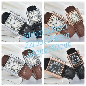 Square Rose Gold Stone English Watch Fashion Couple Watch Men and Women Silver Slot Watch Valentine's Day Gift Direct Sales Luxury Leather Business Clock