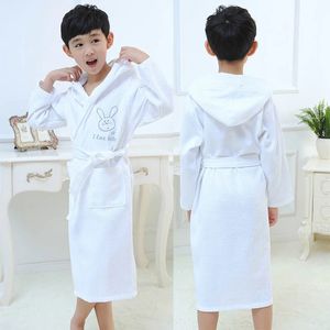 Commercio all'ingrosso Blu Rosa Bianco Manica lunga Waffle Accappatoio Sleepwear Bambini Bambini Accappatoio con cappuccio Estate Bambini Accappatoio L287 240108