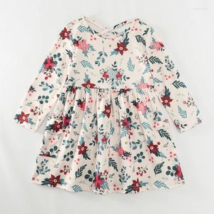 Vestidos de menina Girlymax inverno Natal bebê meninas vestido estampado floral bolso giratório na altura do joelho roupas infantis