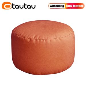 OTAUTAU Small Round Faux Leather Ottoman Stool Beanbag Pouf Footstool Stuffed Bean Bag Footrest Floor Corner Seat Puff JD004 240109