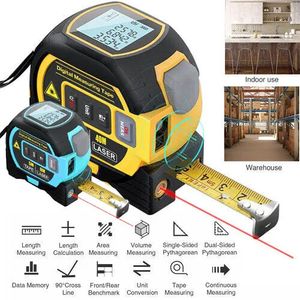 3in1 Laser RangeFinder 5M TAPE Mäter Linje LCD -skärm med bakgrundsbelysning Avstånd Area Volymer Meter Building Measurement Device 240109