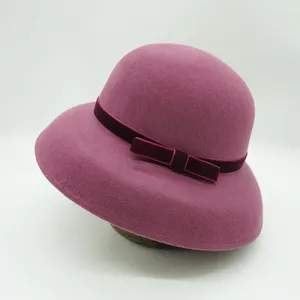 Berets Autumn Winter Elegant French Vintage Purple Wool Soft Hat High Quality Hepburn Style Fisherman Felt Derbies Femme