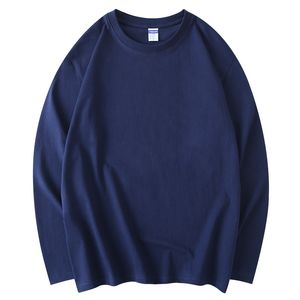 T-shirt à manches longues en pur coton peigné épais pour hommes et femmes, longueur d'épaule ample grande édition vêtements d'automne à manches longues