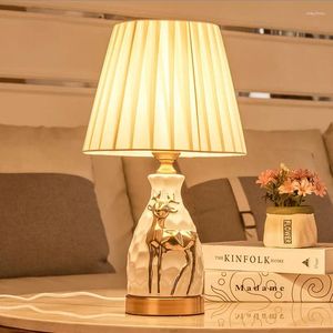Lampy stołowe Północna Europa Biała ceramiczna ciepła romantyczna ściemniacz/dotyk tkanina lampa LED E27 do łóżka Foyerstudio 001