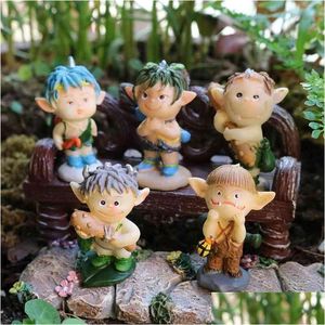 Dekorativa föremål Figurer Uppsättning av 5 miniatyr trädgårdsmini ees hartsskog liten pixie fairy gnome figurin alf figurer ornament dhymw