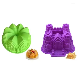 Bakningsformar Big Crown and Castle Silicone Cake Mold 3D Barn födelsedagspannor Dekoreringsverktyg Stor fondant DIY -verktyg