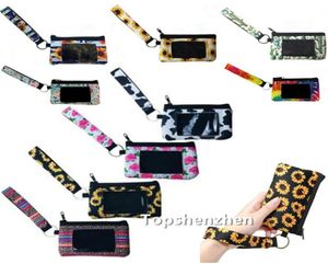 10 Design Print Leopard Neoprene Credit Card Holder Lanyard Wristlets Pouch Multifunction dragkedja plånbok med nyckelring för kvinnor flickor1822894