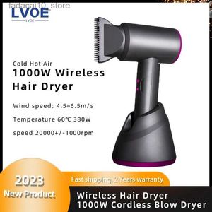 Secadores de cabelo 1000W sem fio Frio Ar Quente Secador de Cabelo Recarregável Ventilador de Ar Doméstico de Baixa Potência Profissional Secador de Cabelo Sem Fio Envoltório de Ar Q240109