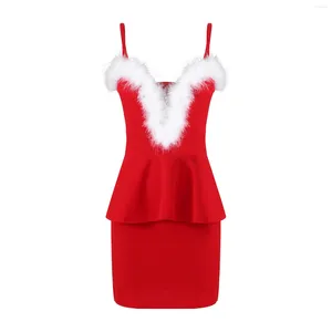 Casual Dresses Women Christmas Dress Up Erotic Costume Red Velvet Mrs Claus Santa Cosplay Sexy Exotic Apparel Bodycon