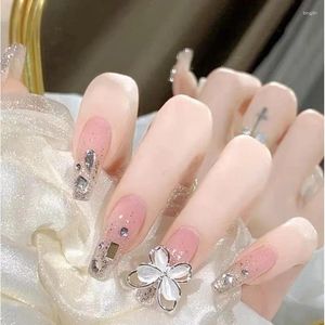 False Nails Misskitty Handmade Press-on Pink Icy Stick-on Crystals High-Grade Pure Wear Armor Uv Nail