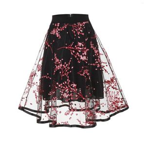 Spódnice eleganckie vintage vintage haftowane plisowane spódnice moda koronkowa składanie pół ciała kantar promujący