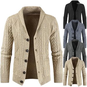 メンズセーター冬のフックニットカーディガンブリティッシュスタイルのゆるい厚いコートセーター