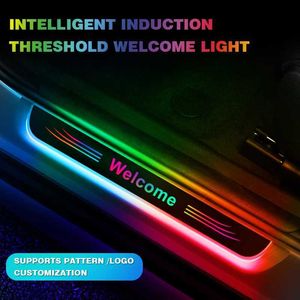 Dekorativa lampor Wireless Car Interior Light LED RGB Door Sill Lamp Magnetic Sense Switch Welcome Pedal Atmosphere Styling Accessory CustomL240109