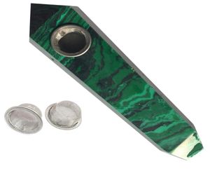 Green Malachite Quartz Reting Pipe Crystal Stone Wand Point Cigars Pipes med 3 metallfilter för hälsa rökning6467080