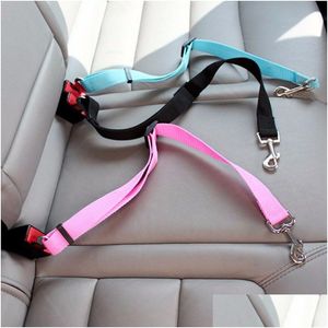 Dog Collars Leashesペットドッグカーシートベルトキャットリーシュ調整可能な車両ハーネスリードクリップ安全レバートラクションアクセサリードロップデリotihj