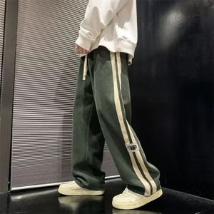 Sido randig corduroy baggy byxor män streetwear koreansk mode casual hip hop vintage lastbyxor lösa byxor joggar 240109