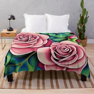 Одеяла Одеяло с цветком розы в клетку с кисточками Дорожное одеяло
