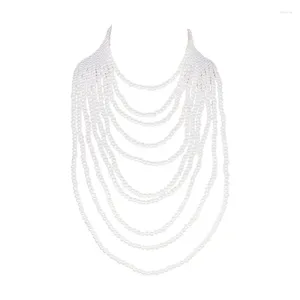 Pendant Necklaces Multi Layer Long Pearl Necklace Fashion Statement Collar Chain Bridal Party Wedding Jewelry Round Beads