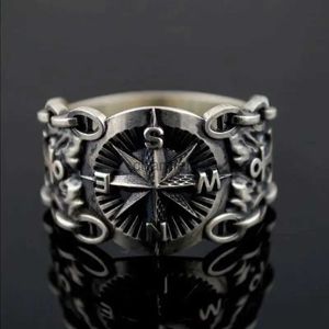 Cluster Ringe Vintage Nordpiraten Wikinger Kompass Marine Ring Amulett Ringe für Männer Frauen Nordic Luxus Persönlichkeit Schmuck Großhandel YQ240109