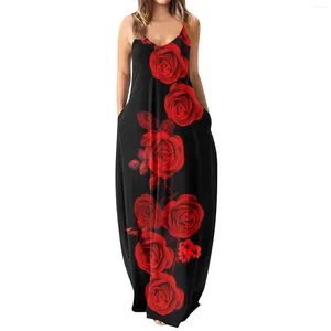 Casual Dresses 3D Rose Flower Long Dress For Women 2024 Summer Loose Pocket Boho Beach Maxi Sleeveless Oversized Camis Sundress
