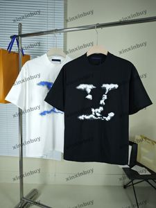 Xinxinbuy 2024 MĘŻCZYZNY DYSKTRATORT TEE TEE TEE TAKI BIAŁA Cloud Letter Drukowanie 1854 Kobiety Czarno-Białocze Blue XS-2xl