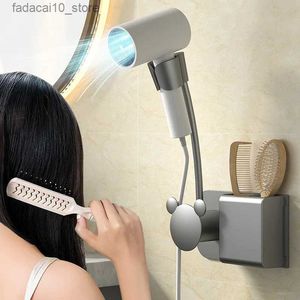 Hair Dryers Multifunctional Hair Dryer Holder Bathroom Shelf On The Wall Without Drilling Hair Dryer Stand with Storage Box Hairdryers Holde Q240109