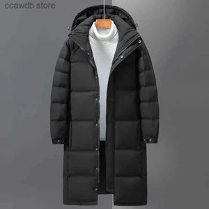 Erkek Ceketler Erkek Kadınlar Uzun Ördek Down Coats 2023 Kış Sıcaklık Parka Kapüşonlu Kilpisi Ceket Katı Katı Dış Rüzgar Geçirmez Dış Giyim Men Giyim T240109