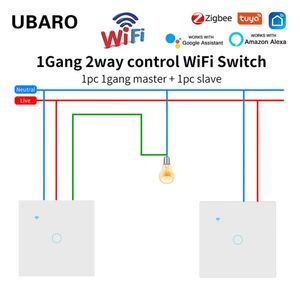 UBARO EU Tuya Wifi Stair Touch Switch Glass Panel Multi Sensor Button Alexa Voice Control Smart House Cross Switch 1 Gang 2 Way 240108
