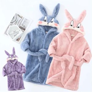 Children Plush Robes Girls Flannel Sleepwear Boys Soft Comfortable Robes Kids Cartoon Pajamas Toddler Warm Bathrobe 2-8 Years 240108