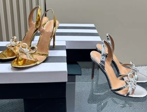 Top Quality brand Designer Luxury Rhinestone Butterfly Knot Sandals Woman Summer Back Strap Slingback Ladies Stiletto High Heel Dance