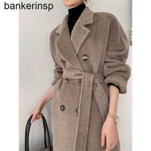 Kaşmir Palto Maxmaras Labbro Coat 101801 Saf Yün Suli Alpaca Kaşmir Kadın Ortamı ve Uzun Albaca Kış Kalınlaştırılmış Yün2NHH