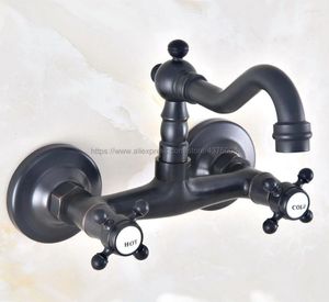 Badrumsvaskar kranar 360 Swivel Oil Rugged Bronze Basin Mix Tap Dual Handtag väggmonterad kökblandare kran NNF458