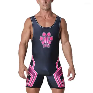 Gym Kleidung Wrestling Singlets Anzug Boxen Einteiliger Bodysuit Eisen Herren Sport Fitness Hochelastischer ärmelloser Gewichtheben-Skinsuit