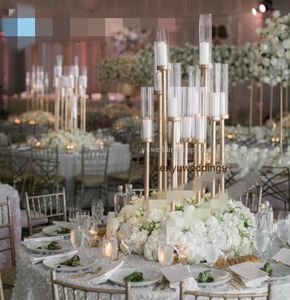 Wedding Tacdrop ​​Stick 12 Heads Candelabra Weselna Wystrój Wzłóż złoto wysoki stół stolik na stojaki ślubne3246685