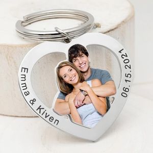 Chains Personalized Photo Keychain, Custom Picture Key Chains, Custom Couples Keyring, Heart Photo Key Ring, Anniversary Gift for Him