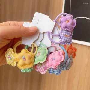 Hårtillbehör 2024 Ett par tygduk Plaid Pärla Small Flower Elastic Band för Girl Cute Filling Sponge Soft Braid Rubber Ties Fashion