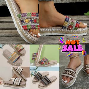 Designer Slides Summer Flat Shoes Hemp Rope Set Foot Beach Mule Sandals Outdoor All-Match Women Tisters Mules Stora Size Women Sandals Sandels 35-43 EUR