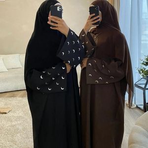 Etnik Giysiler Ay Nakış Abaya Keten Yarasa Kollu Kimono Abayas Kadınlar Dubai Lüks Müslüman Bijab Elbise Ramazan İslami Dua Giysileri