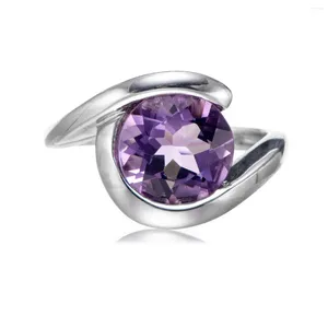 Cluster Rings 10mm Amethyst Rhodium Over Sterling Silver Ring