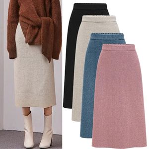 Kvinnor Wool Tweed Kjol Midi kjol Kvinnors höst och vinter vintage hög midja smal höftkjol i mitten av längd a-line kjolkvinna 240109