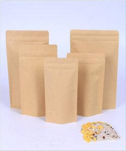 1000pcs Fermuar Kahverengi Kraft Alüminize Torba Çantası Stand Up Kraft Kağıt Alüminyum Folyo Yeniden Yerleştirilebilir Zip Kilit Kavrama Mühür Gıda Sınıfı WHOL9110720