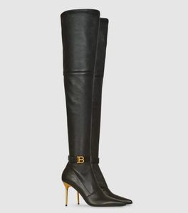 الشتاء الفاخرة Bal Raven Boots Tall Boots فوق الركبة الرئيسية في الفخذ ، الفخذ ، فستان حزب الحذاء ، سيدة Botte B ، نغمة ذهبية المشي EU35-43 المربع الأصلي