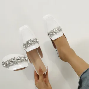 Slippers 2024 Women Loafers Fashion Crystal Sandals Low Heels Boat Shoes Ladies Oxford Retro Woman Flats Mule
