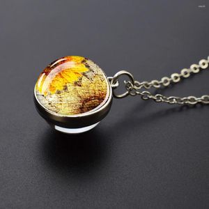 Pendant Necklaces Sunflower Necklace Flower Ball Raised Double Sided Glass Material Friend Warm Gift