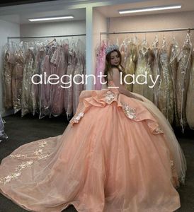 Оранжево-розовые пышные платья принцессы Quinceanera, милое блестящее платье с цветочным принтом, платье для выпускного вечера 15 лет, корсет на шнуровке
