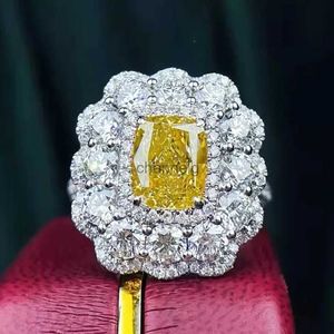 Anelli a grappolo Delicato classico anello in argento sterling 925 pieno di zirconi cubici zirconi anelli di fiori per le donne Cuscino Lab gioielli con diamanti regalo YQ240109