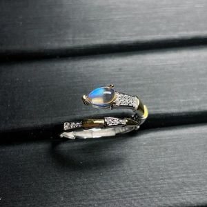 Cluster Rings S925 Sterling Silver Natural Moonlight Stone Vintage Droplet Beautiful Living Design Ring utan optimerad huvud